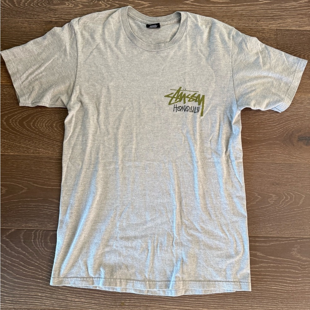 Exclusive Stussy Honolulu Chapter Unisex Gray Crewneck T-Shirt w/ Green Logo M.